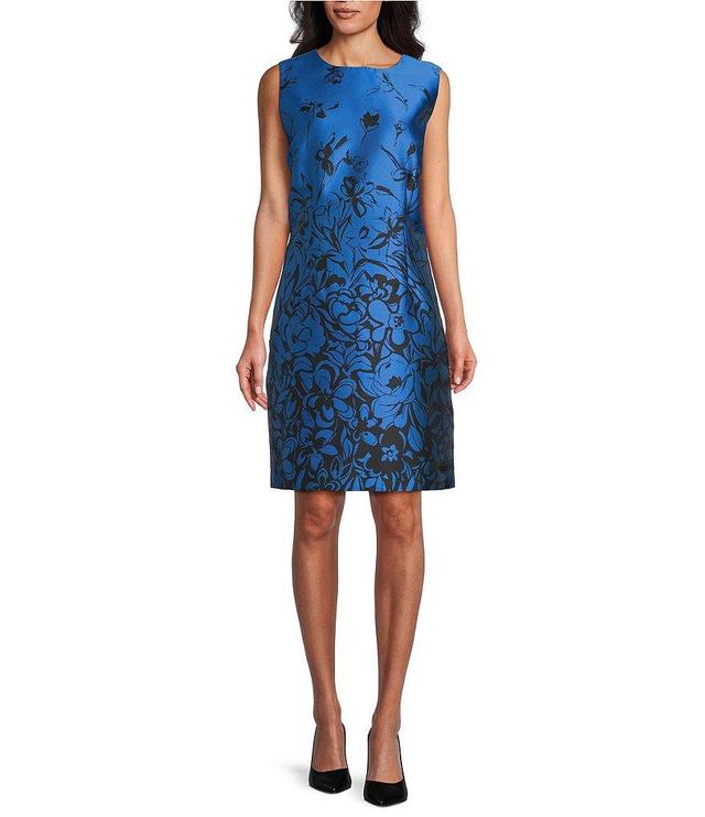 Caroline Rose Floral Fling Print Jacquard Round Neck Sleeveless Sheath Dress Product Image