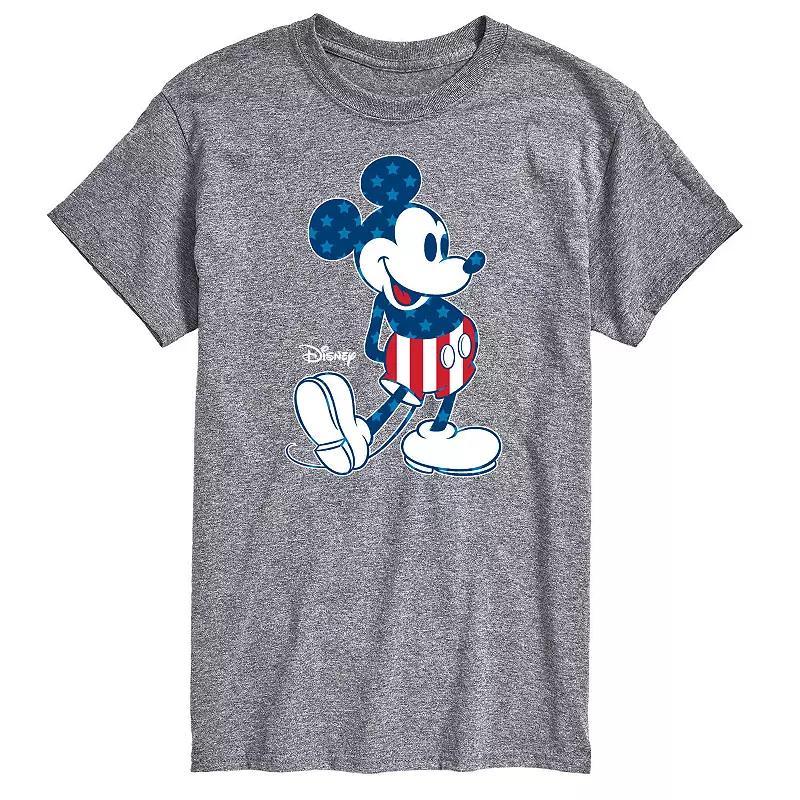 Disneys Mickey Mouse Big & Tall Flag Graphic Tee, Mens Med Grey Product Image