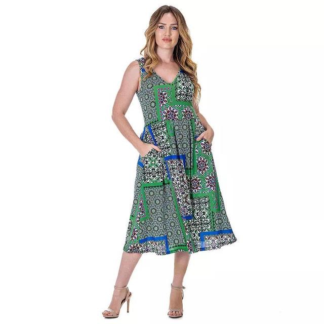 Womens 24Seven Comfort Apparel Midi Length Geo Print Sleeveless Pleated Pocket Dress Product Image