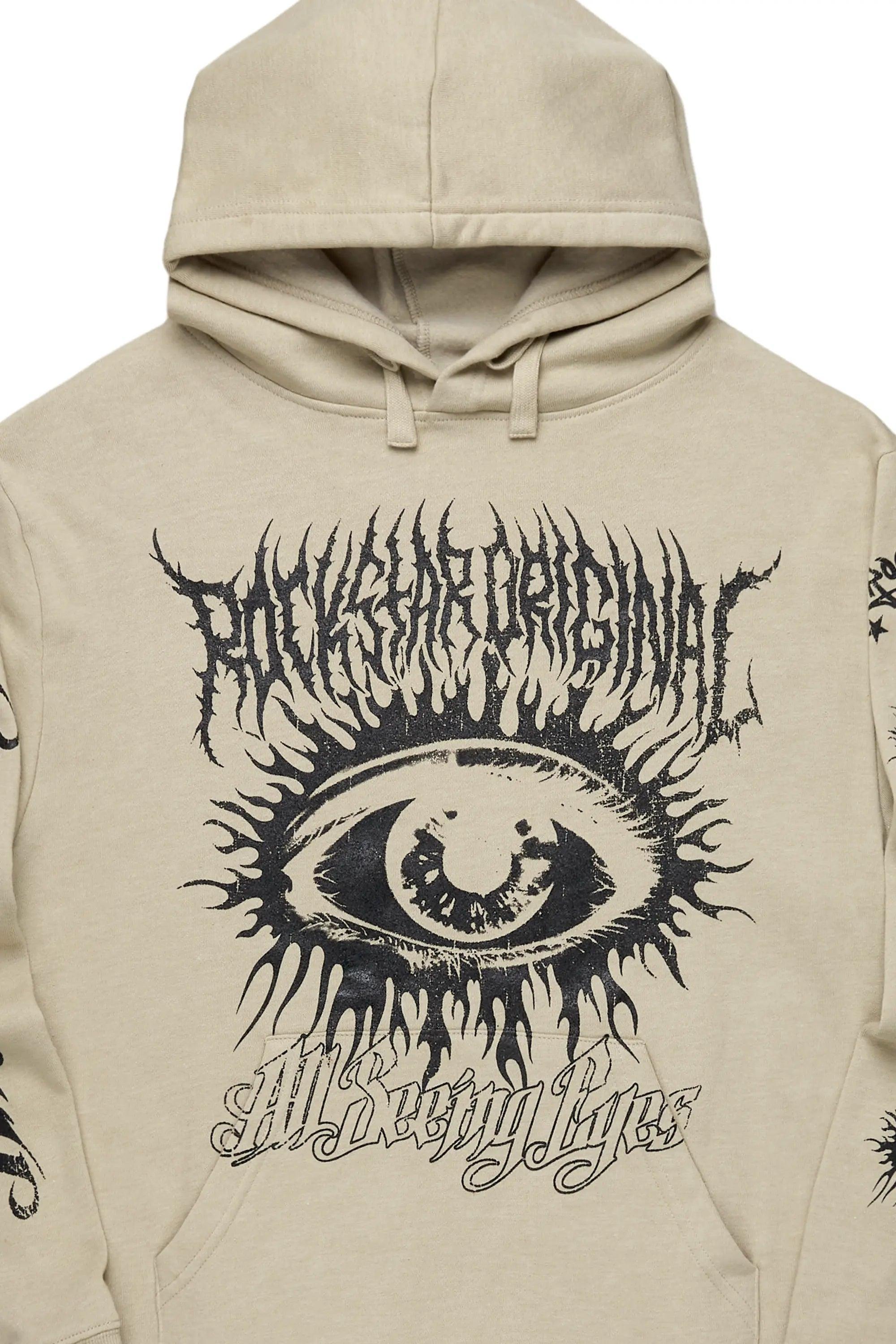 All Seeing Eyes Oatmeal Graphic Hoodie Male Product Image