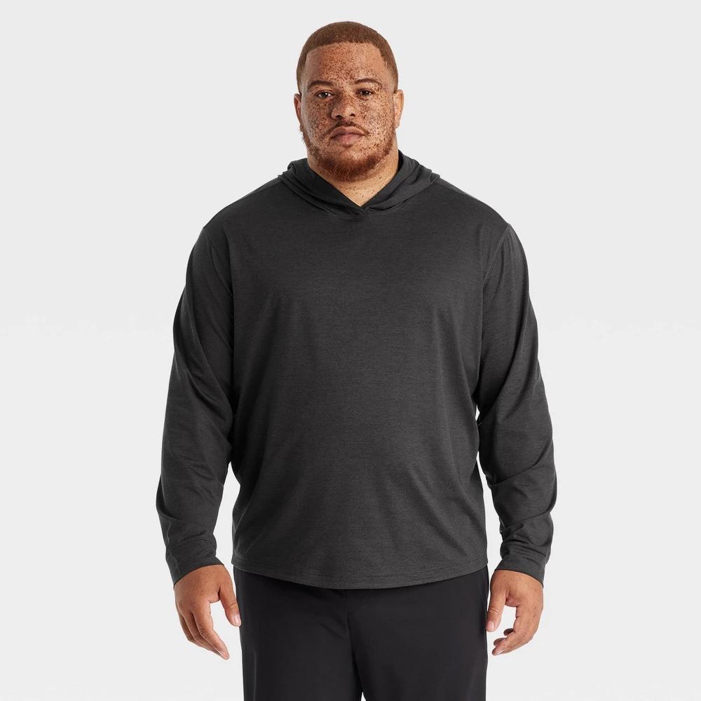 Mens Big Soft Stretch Hooded Long Sleeve Top- All In Motion Heathered Black 3XL Product Image