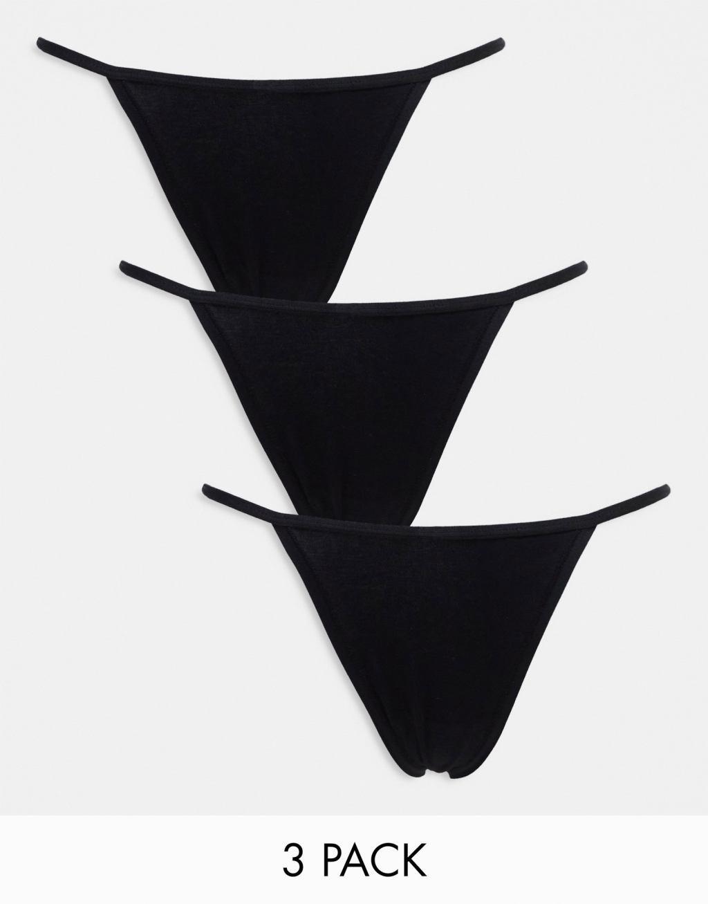 Lindex SoU Jenianne cotton 3 pack tanga side thong in black Product Image