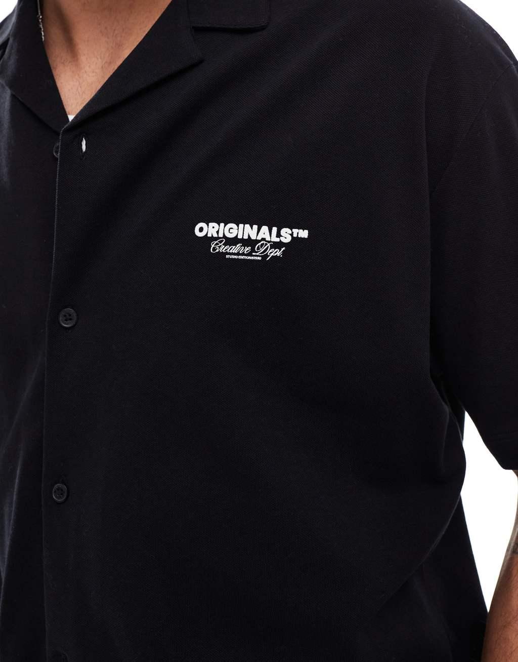 Jack & Jones oversized shirt with originals back print in black  Product Image