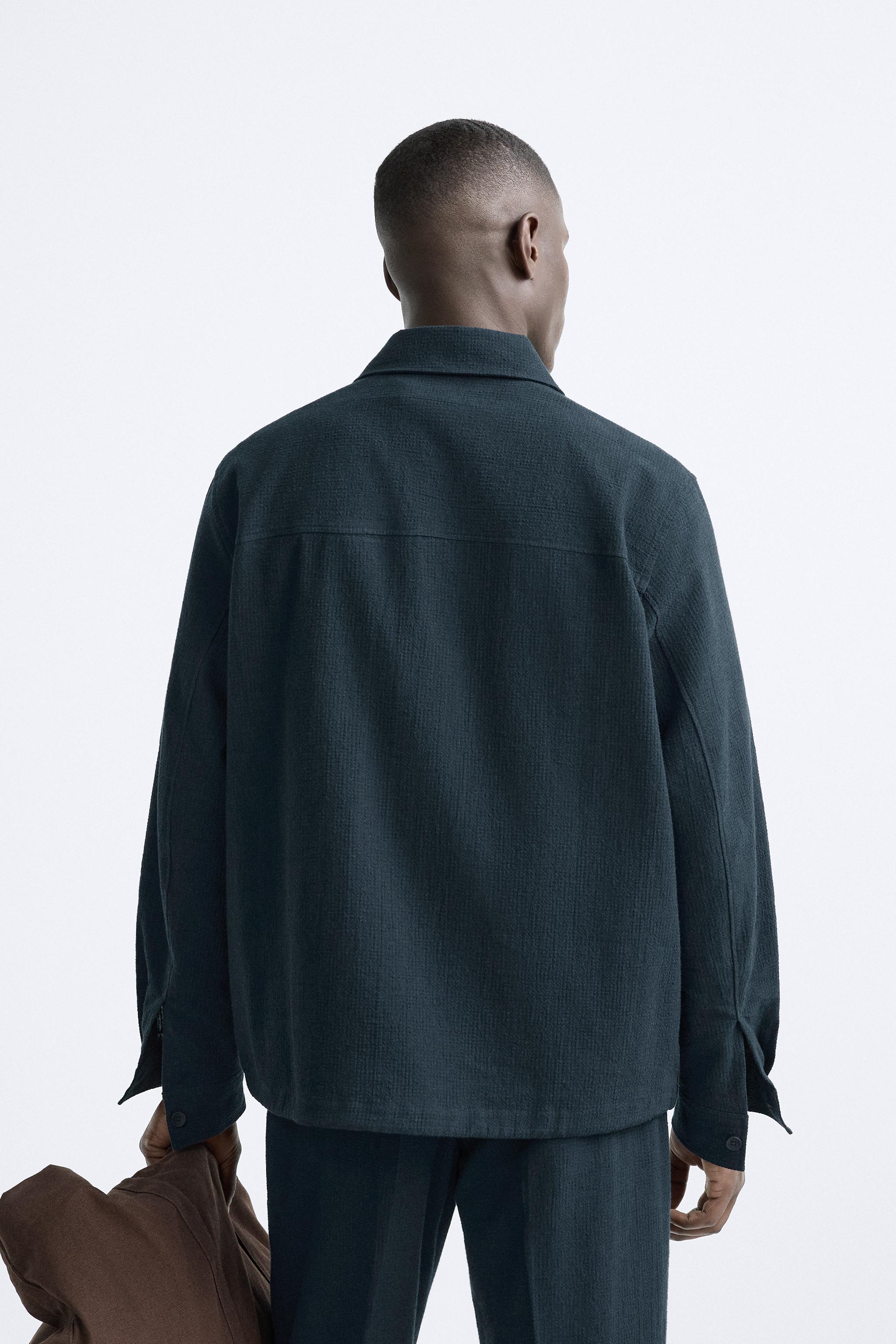 COTTON LINEN BLEND SEERSUCKER OVERSHIRT Product Image