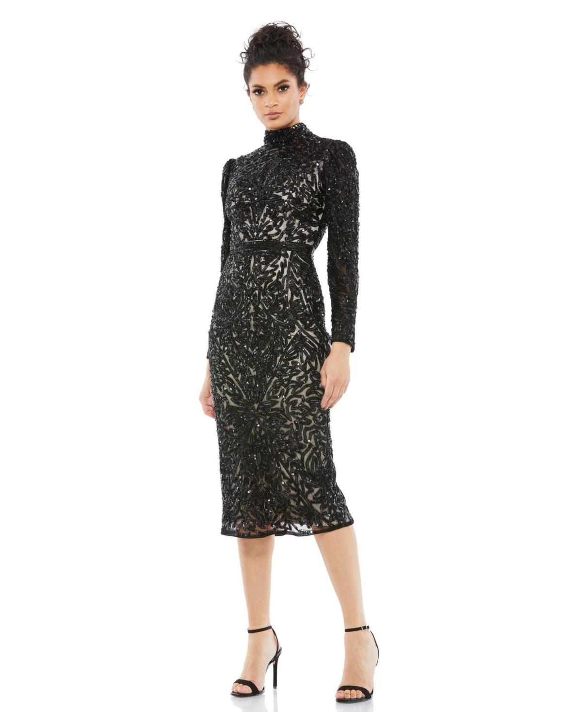 Womens Sequined Long-Sleeve Sheath Dress Product Image