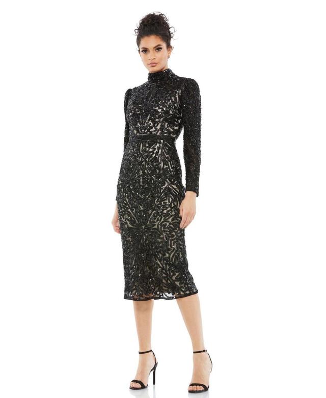 Mac Duggal Embellished Mock Neck Long Sleeve Cocktail Dress Product Image