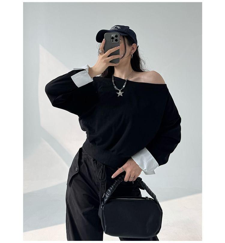 One-Shoulder Plain Sweatshirt Product Image