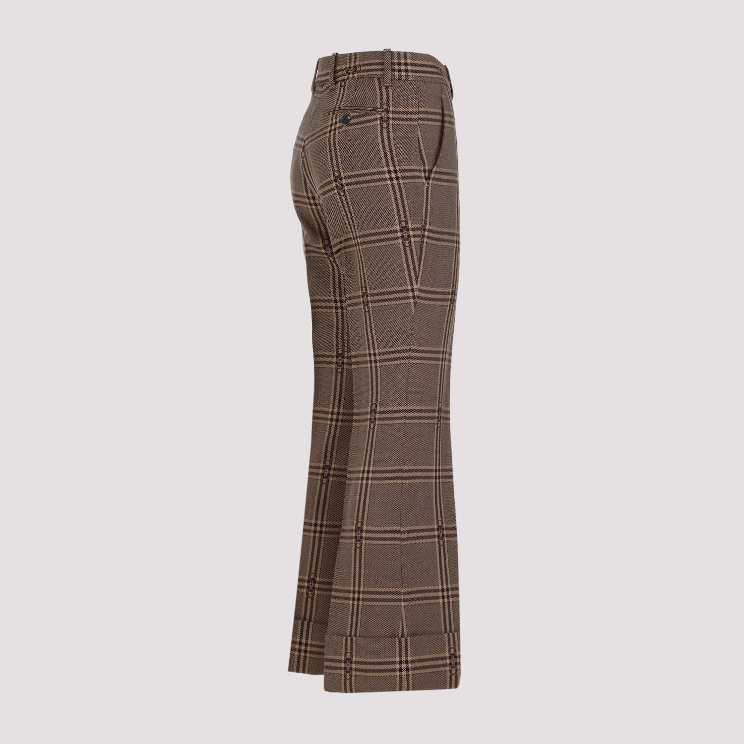 Horsebit Check Wool Trousers In Brown Product Image