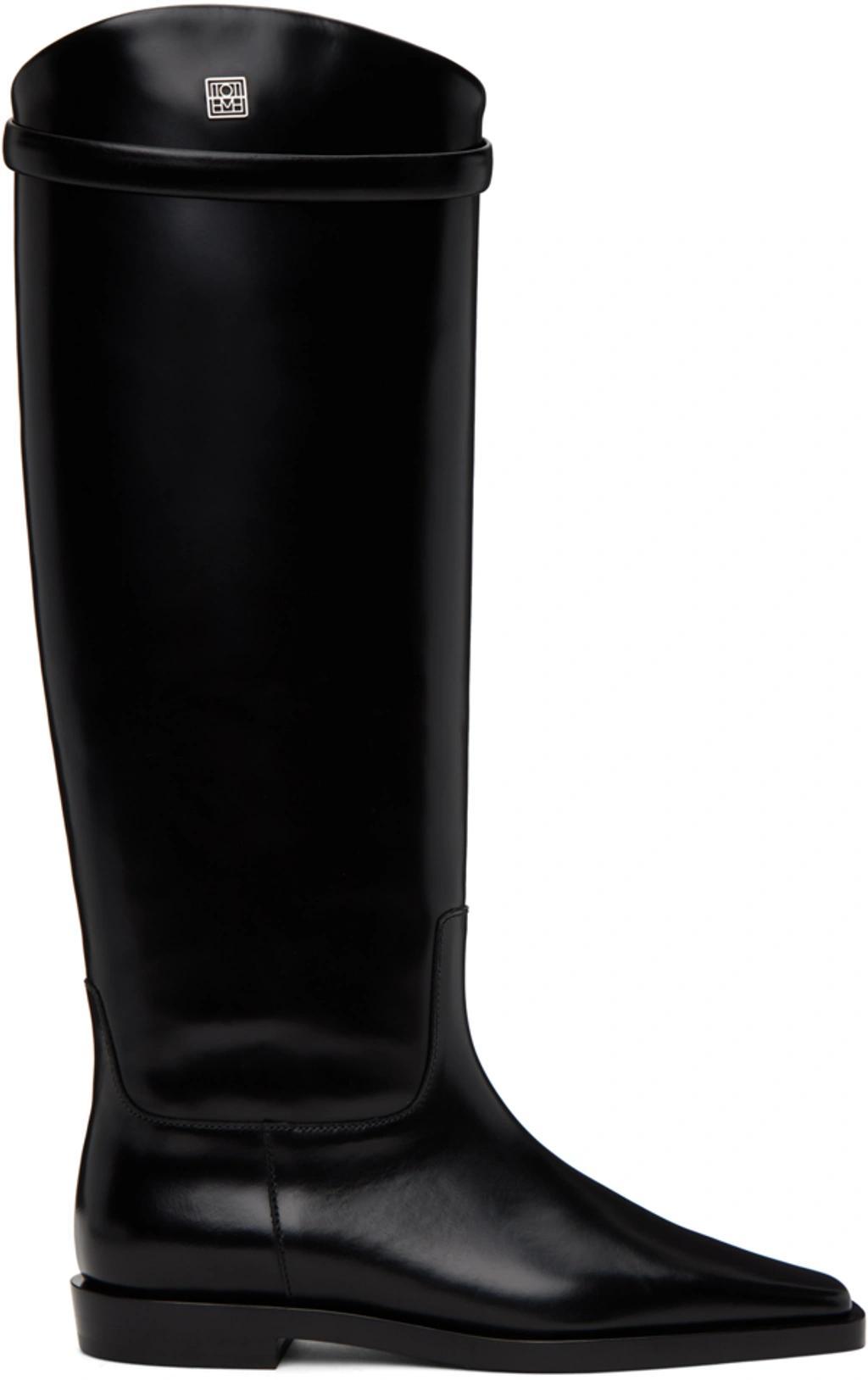 The Riding Leather Knee Boots In Black product image