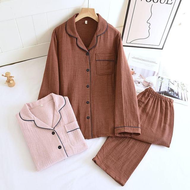 Pajama Set: Long-Sleeve Plain Top + Pants Product Image