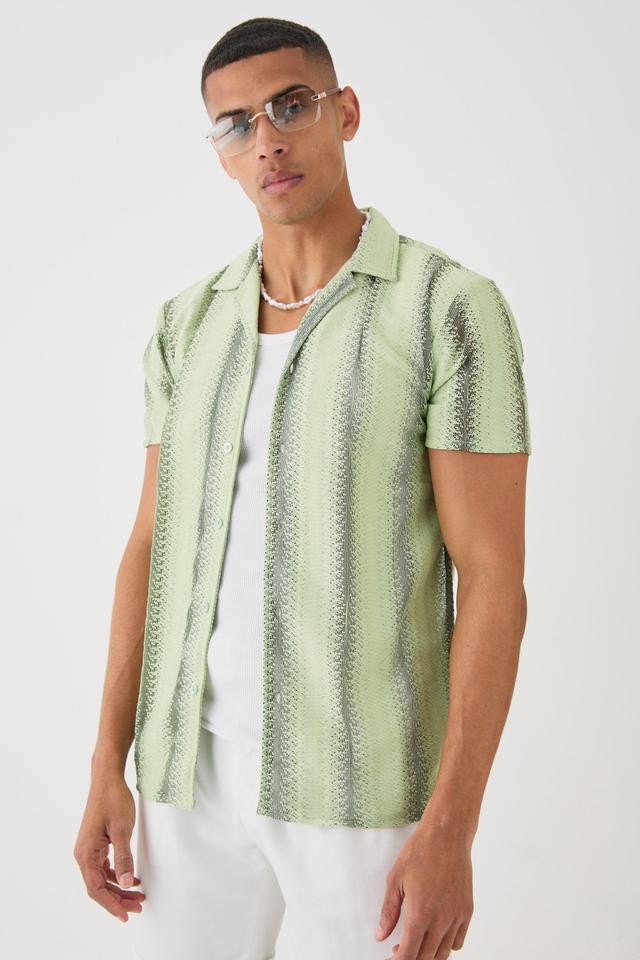 Open Stitch Sheer Stripe Shirt | boohooMAN USA Product Image