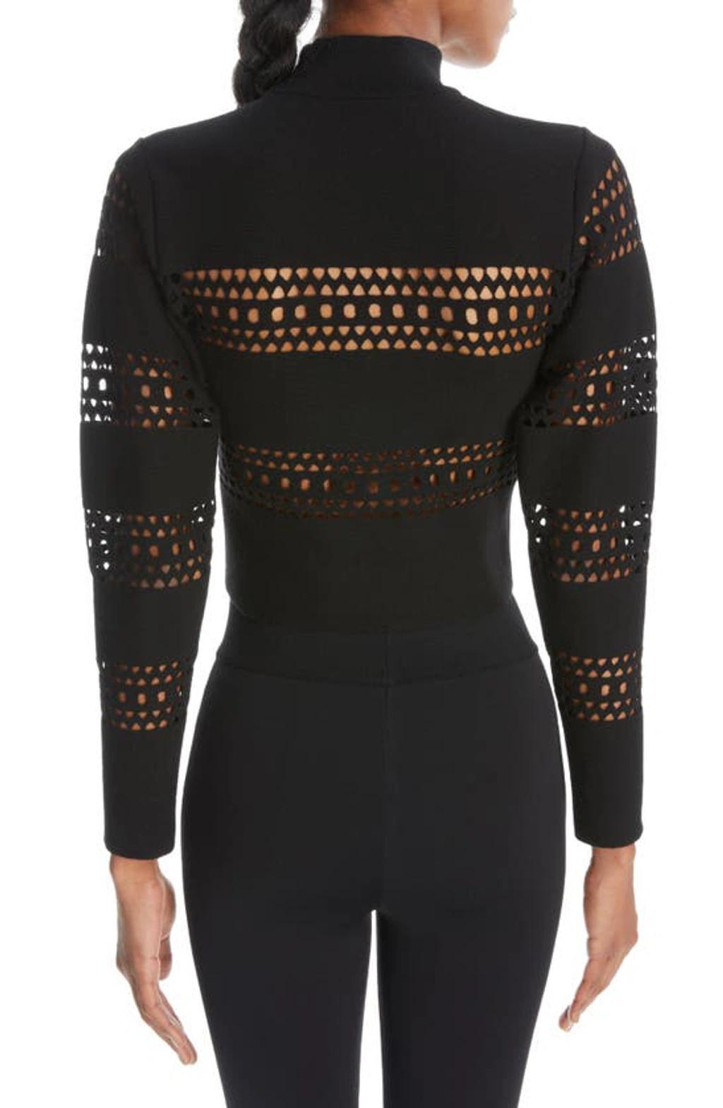 ALAÏA Vienne Laser Cutout Mock-neck Top In Black Product Image