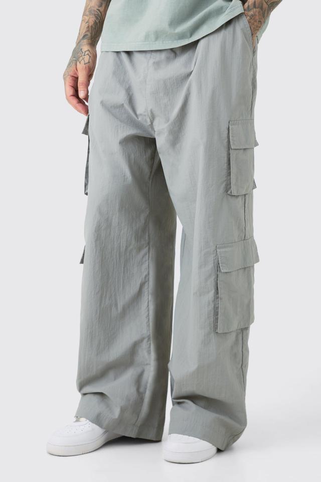 Mens Grey Tall Multi Pocket Parachute Trousers, Grey Product Image