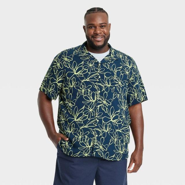 Mens Big & Tall Floral Print Button-Down Shirt - Goodfellow & Co Navy Blue MT Product Image