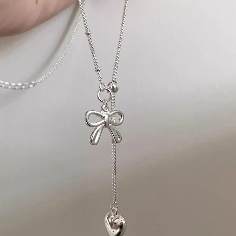 Bow Heart Pendant Alloy Lariat Necklace Product Image