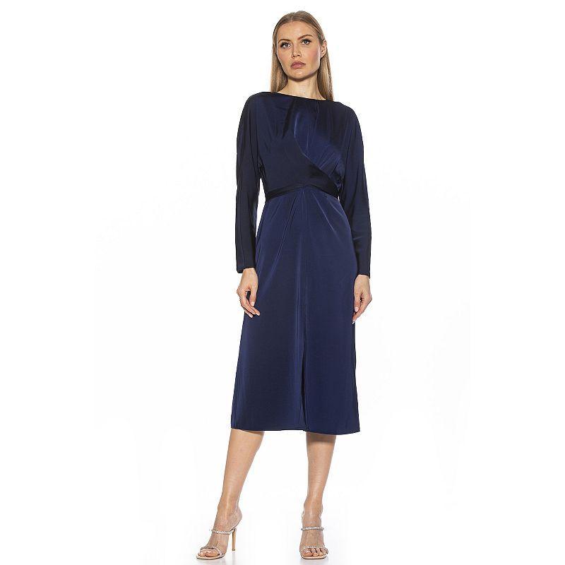 Womens ALEXIA ADMOR Crewneck Draped Midi Dress Blue Product Image