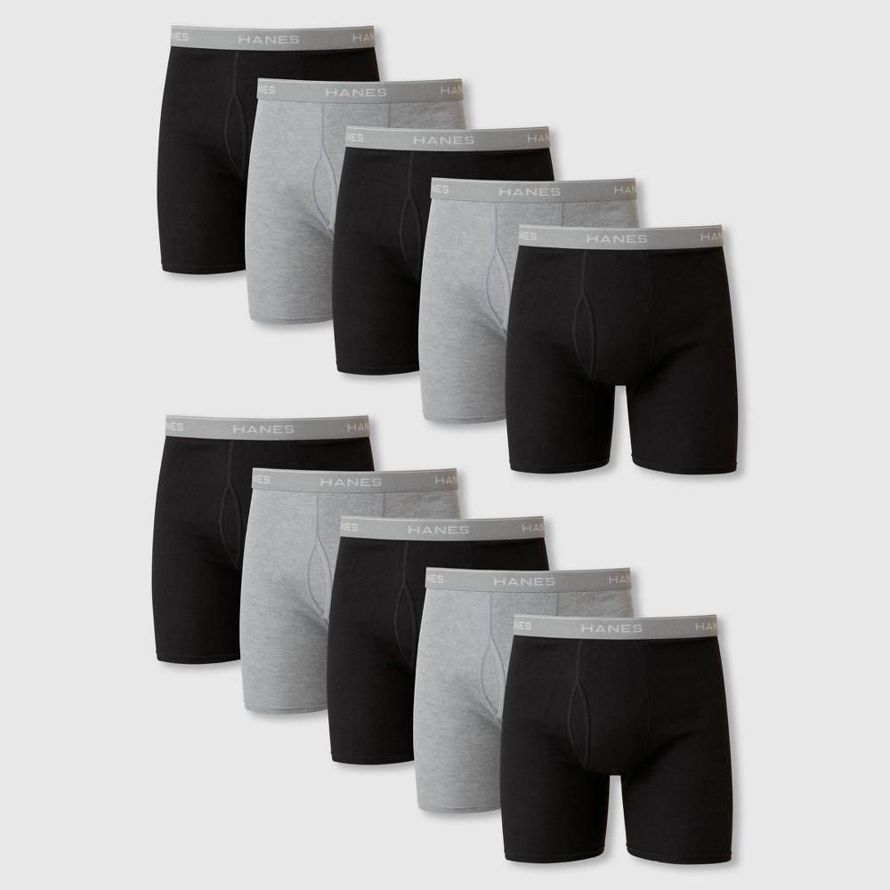 Hanes Mens Cotton Boxer Brief Underwear Super Value Pack, Black/Grey, 10-Pack L Product Image