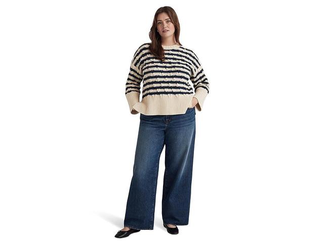 Madewell Plus Yasmin Stripe Cable Pullover (Ecru Stripe) Women's Sweater Product Image