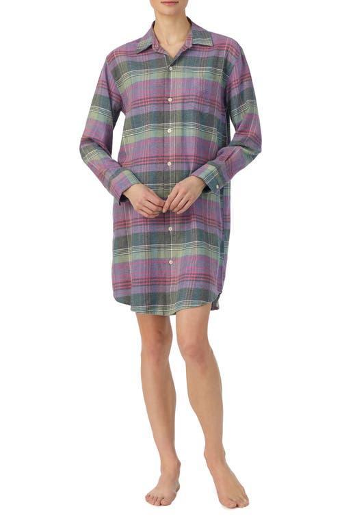 Lauren Ralph Lauren Long Sleeve Brushed Twill His Shirt Sleepshirt Plaid) Women's Pajama Product Image