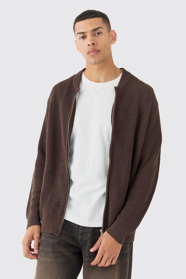 Regular Ribbed Fisherman Knit Bomber | boohooMAN USA Product Image