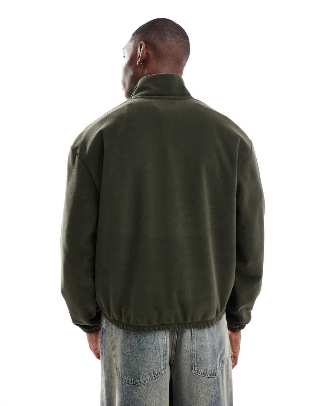 ASOS DESIGN oversized boxy half zip fleece sweatshirt in green Product Image