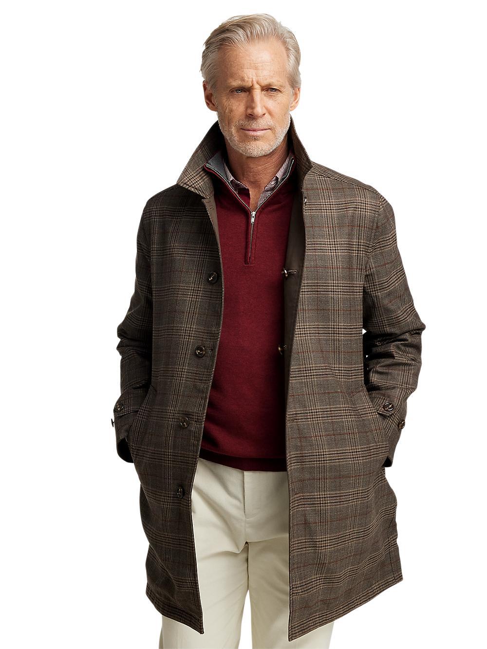 Wool / Cotton Stretch Reversible Plaid Trench Coat - Dark Brown/brown Plaid Product Image