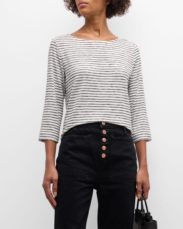 Striped 3/4-Sleeve Stretch Linen Tee Product Image