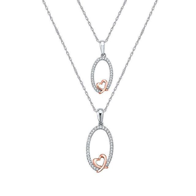 Irena Park 1/4 Carat T.W. Diamond Oval & Heart Pendant Necklace Duo Set, Womens Pink Tone Product Image