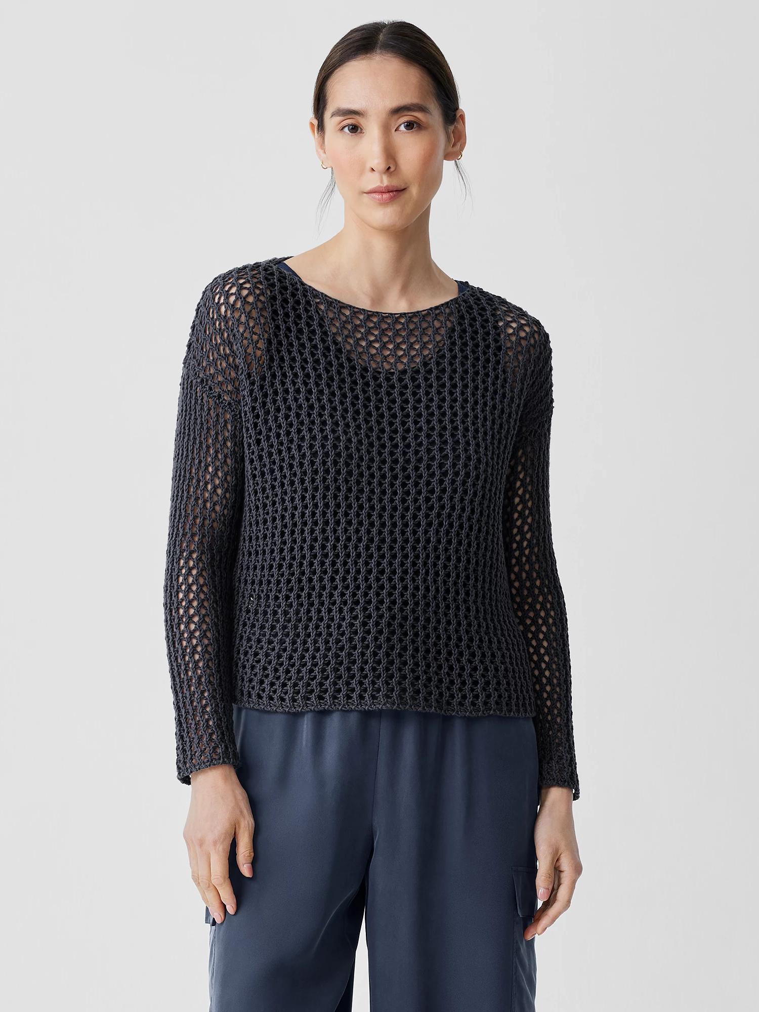 EILEEN FISHER Peruvian Organic Cotton Cord Bateau Neck Topfemale Product Image