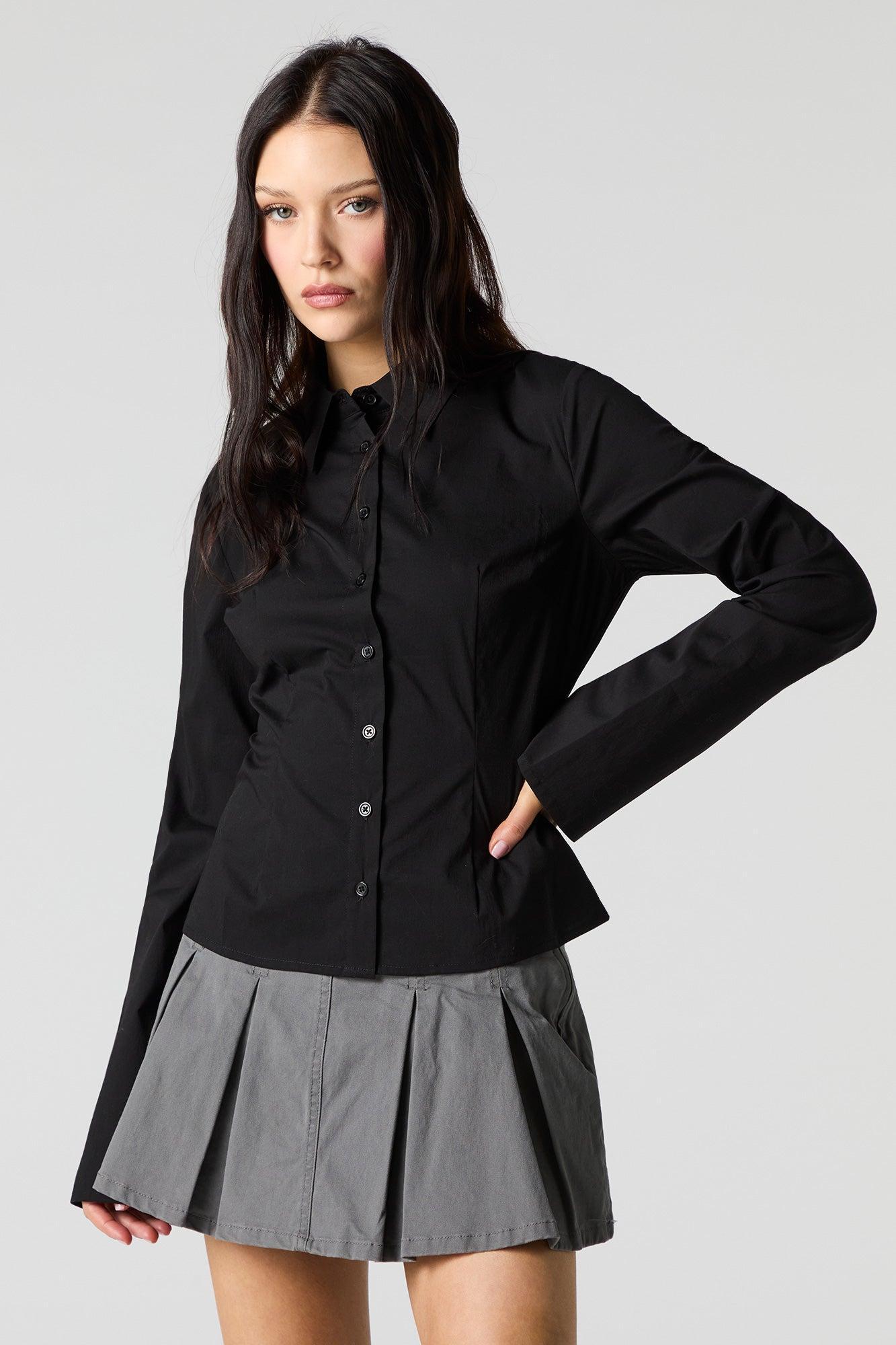 Button-Up Fitted Bell Sleeve Top Female Product Image