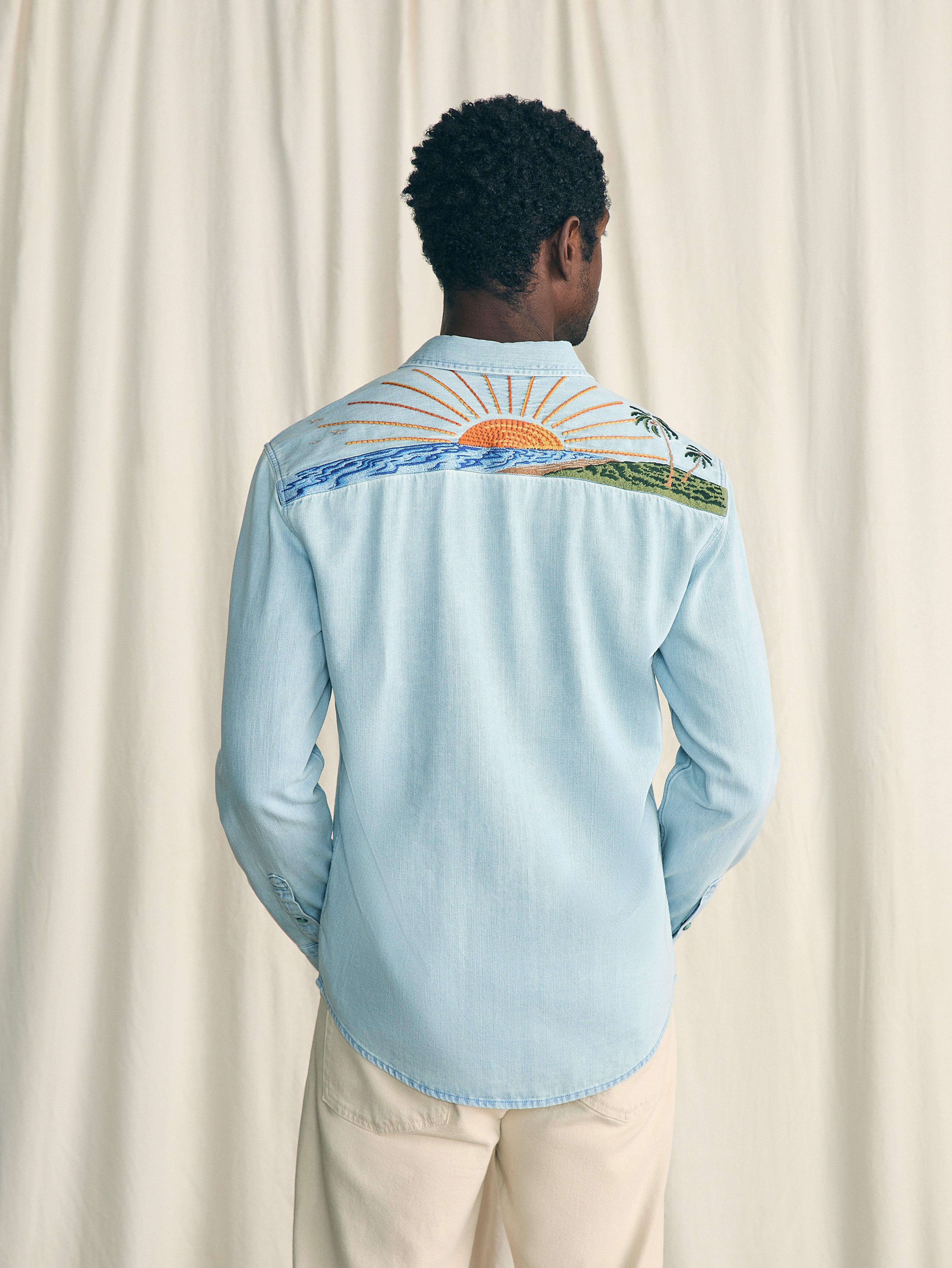 Sun & Waves Embroidered Shirt - Sunset Sky Male Product Image