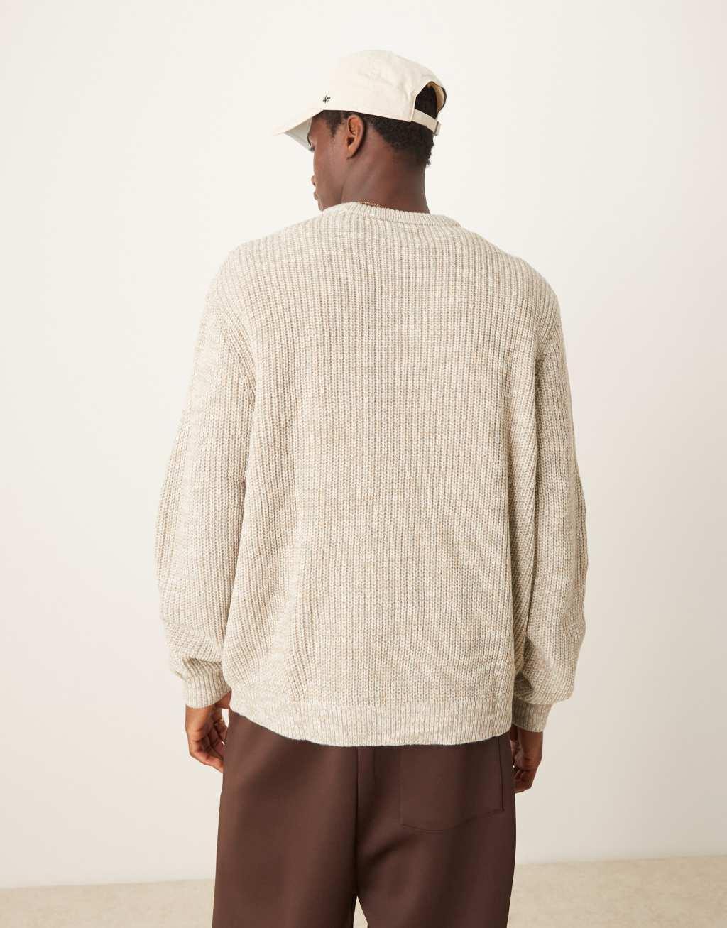 ASOS DESIGN oversized knitted fisherman rib sweater in oatmeal twist Product Image