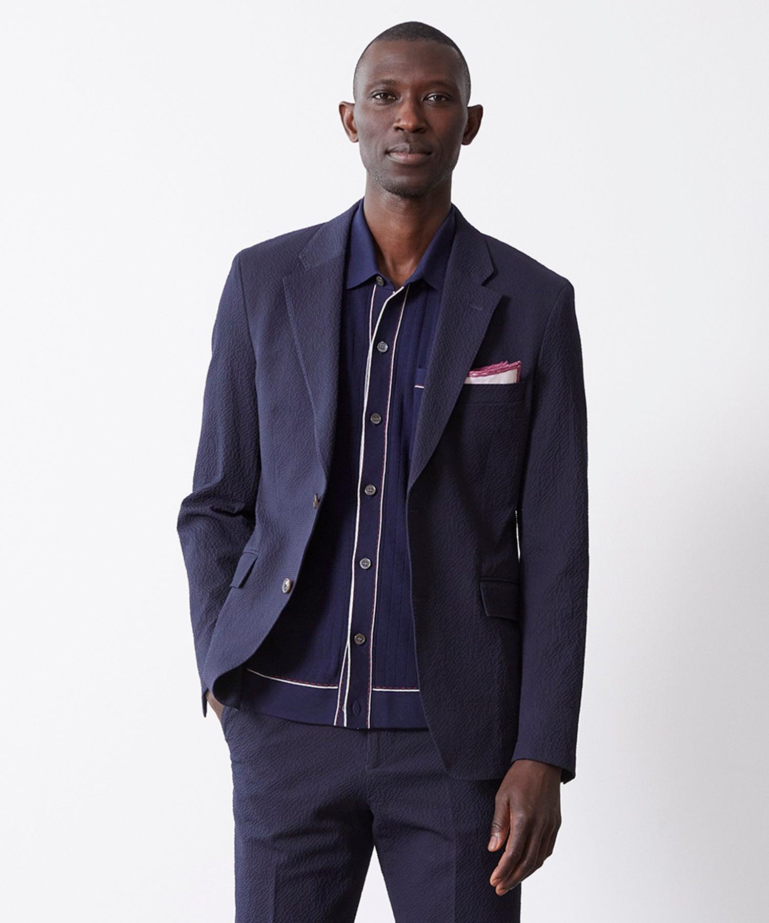 Italian Seersucker Sutton Suit Jacket in Navy Product Image