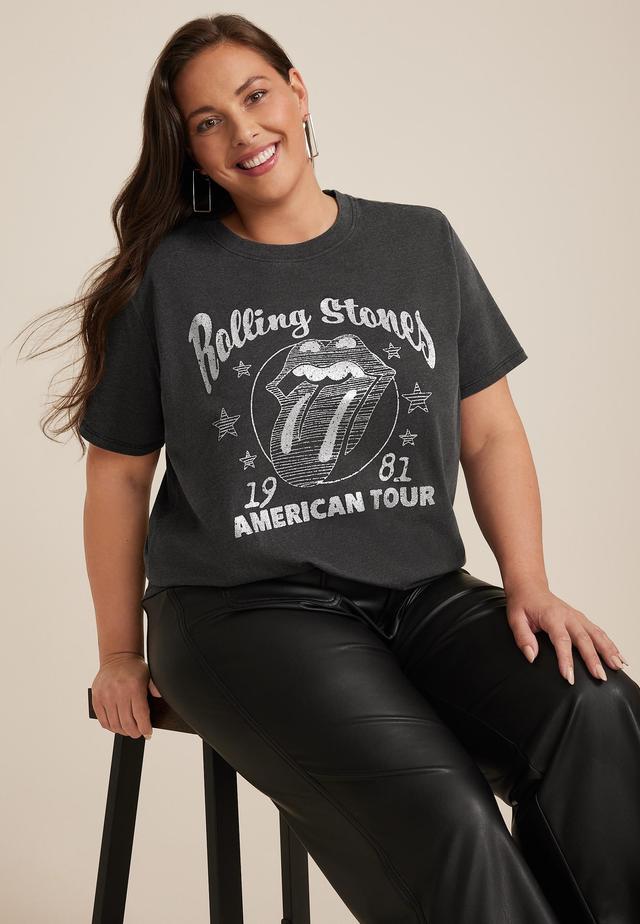 Maurices 2X Plus Size Womens Rolling Stones 1981 American Tour Glitter Relaxed Fit Graphic Tee Product Image