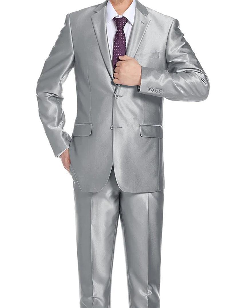 Gray Regular Fit Sharkskin Italian Styled 2 Piece Suit Product Image