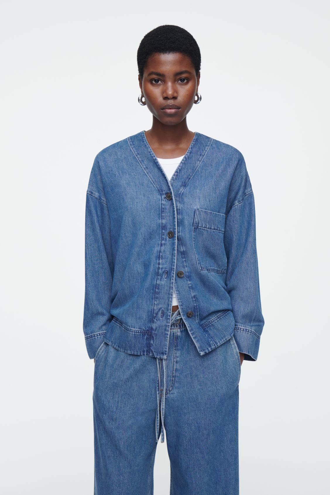 V-NECK DENIM SHIRT Product Image