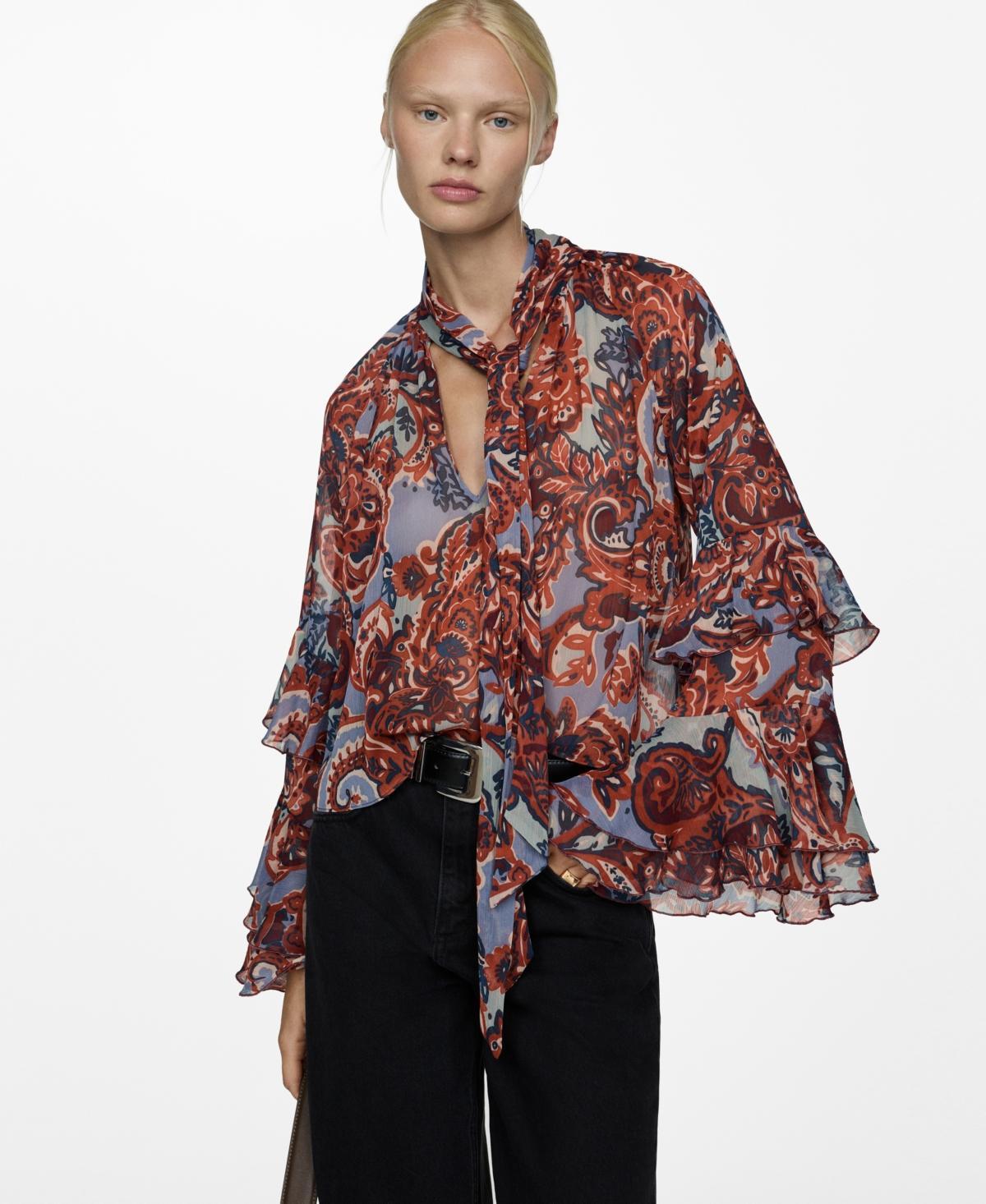 Mango Womens Ruffled Paisley Print Blouse Product Image