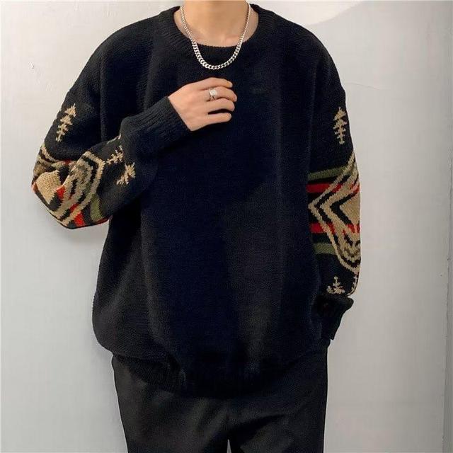 Crew Neck Patterned Sweater Product Image