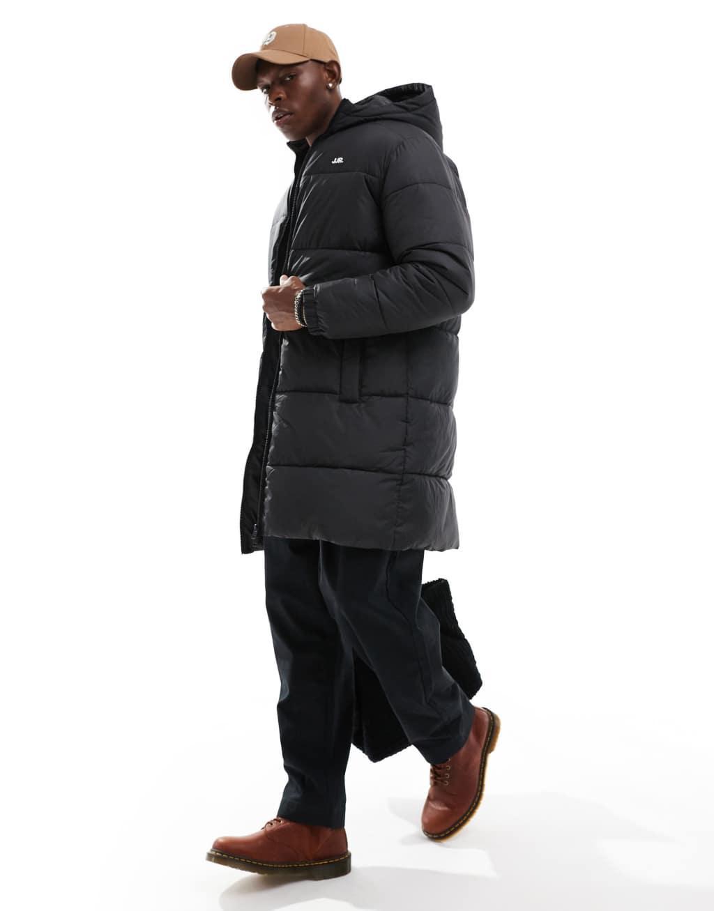 JJ Rebel long puffer jacket in black Product Image