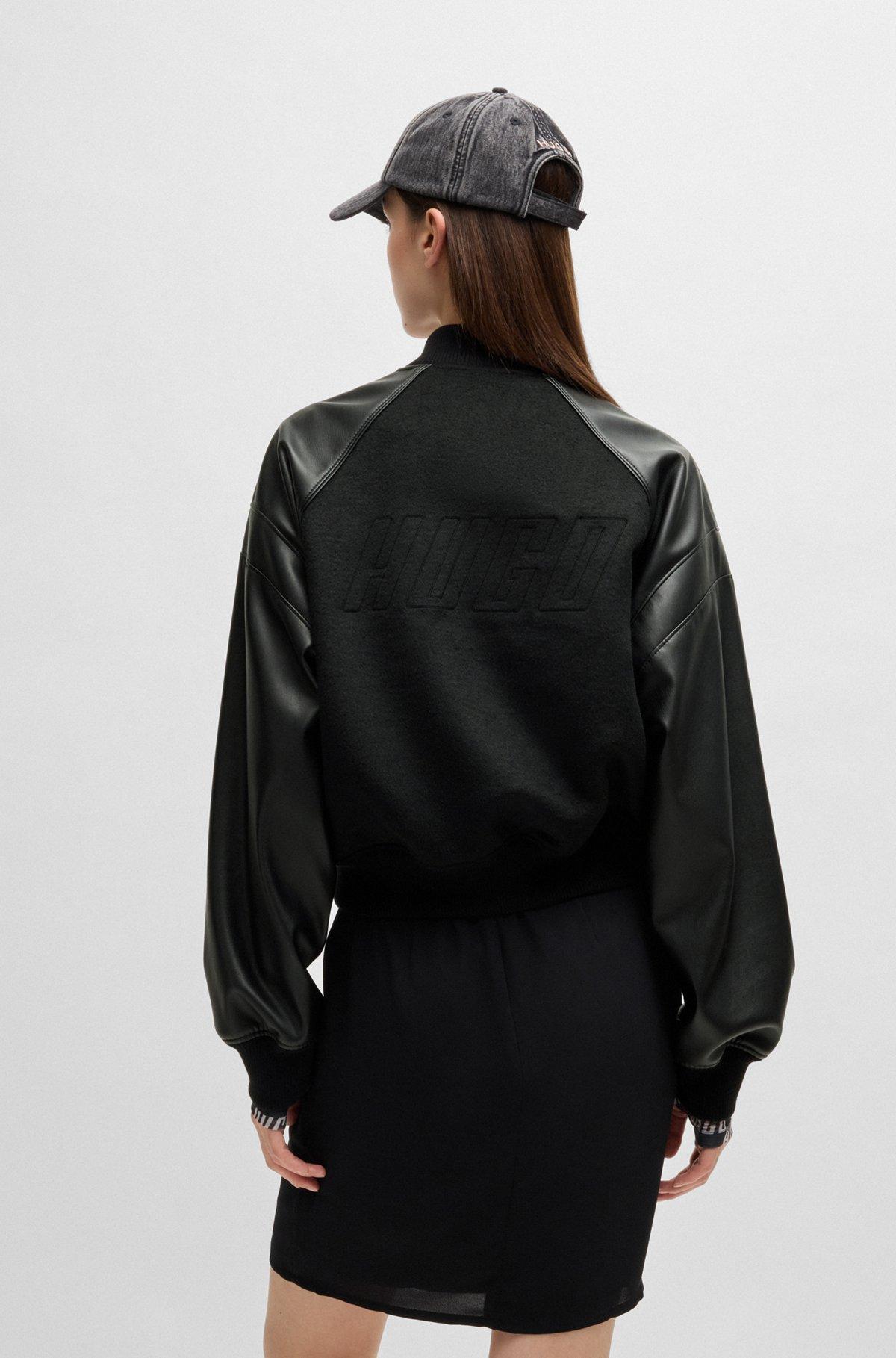 Cropped bomber jacket with faux-leather sleeves Product Image