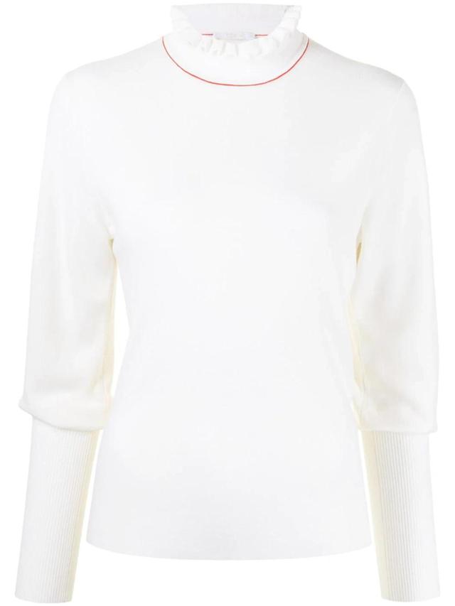 Chloe Ladies Wool-blend Lace Knit Turtleneck Top In White Product Image