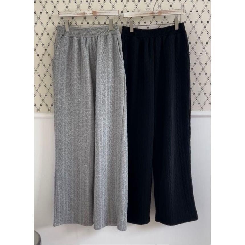 Elastic Waist Plain Wide Leg Sweatpants Product Image