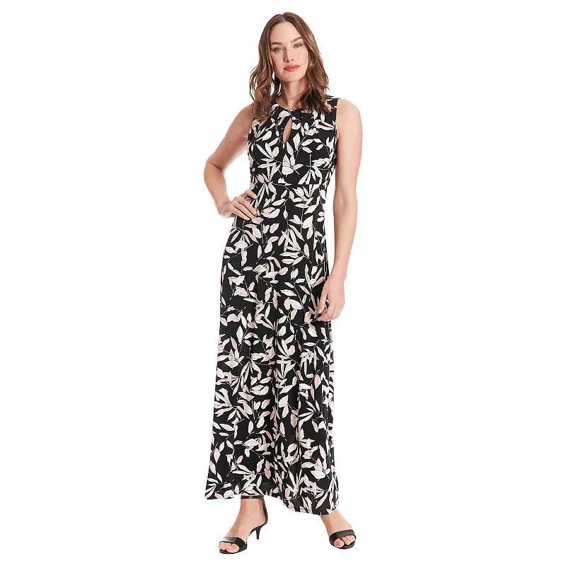 Womens London Times Falling Leaves Print Keyhole Neck Pleated Maxi Dress Product Image