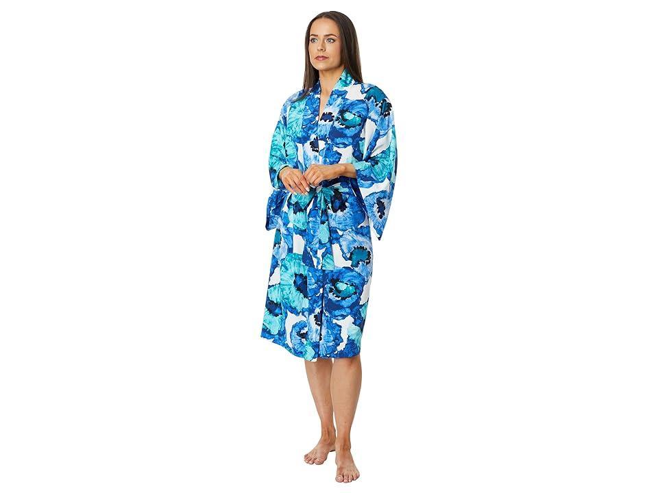 Natori Poppy Satin Robe (Blue Combo) Women's Robe Product Image