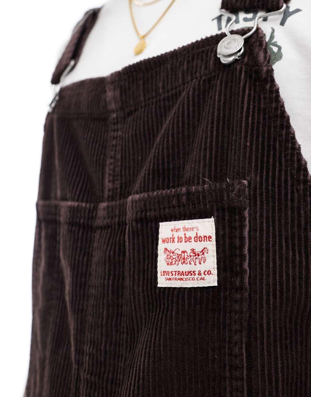 Levi's Workwear straight fit cord overalls in brown Product Image