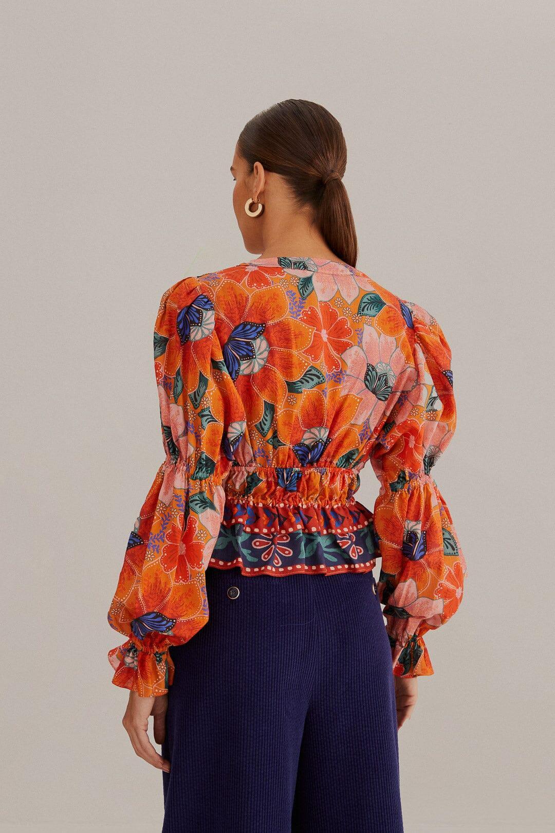 Orange Marias Floral Long Sleeve Blouse Product Image