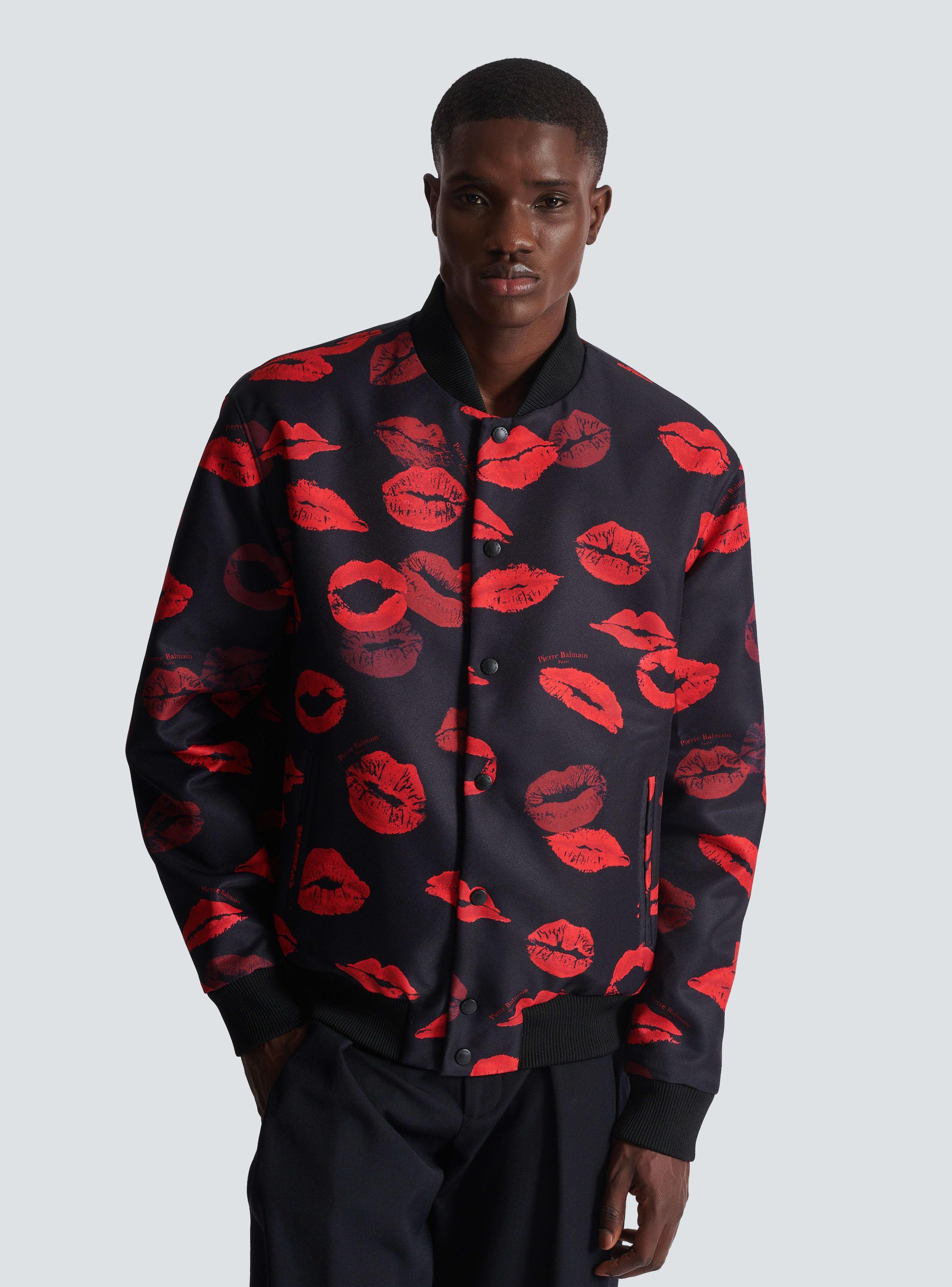 Reversible bomber jacket in plain and Kiss-print nylon Product Image