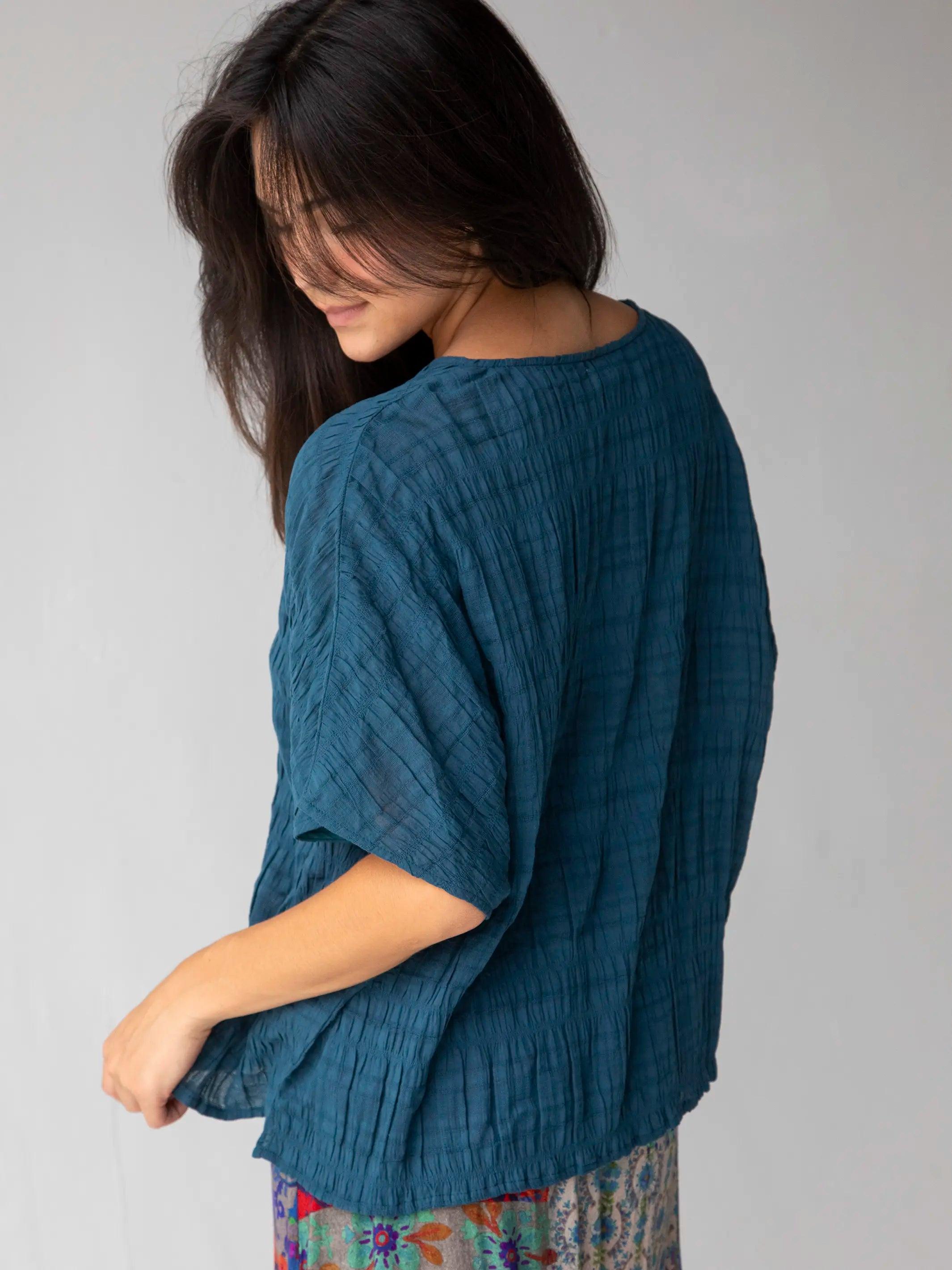 Cotton Easy V-Neck Top - Dark Teal Product Image