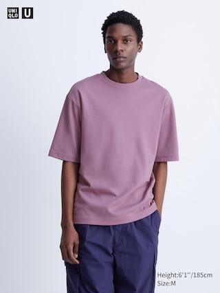 Airism Cotton Oversized Crew Neck Half-Sleeve T-Shirt Purple XS UNIQLO US Product Image