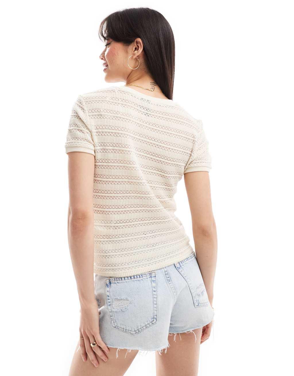 Pieces lace t-shirt in cream Product Image